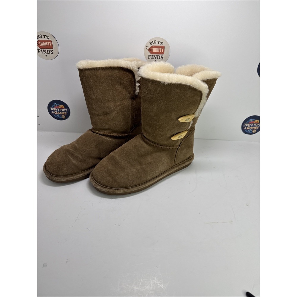 Bearpaw Abigail Womens Size 7 Hickory Tan Suede Leather Winter Boots Wool Lined